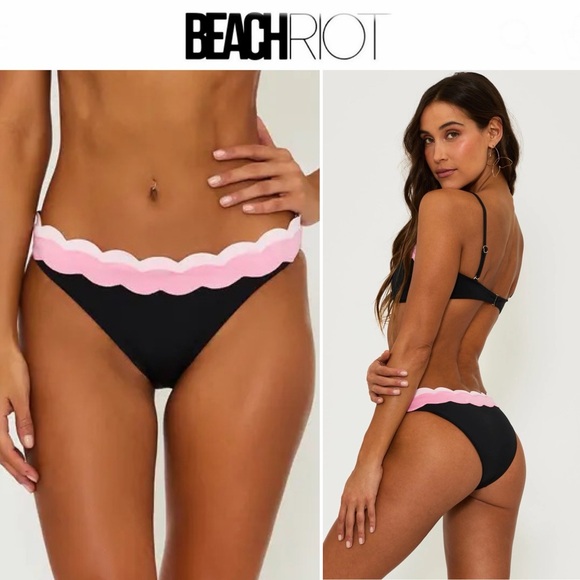 Beach Riot Fay Bikini Black Bikini Bottom With Pink In Sweet Berry Wave S Nwt